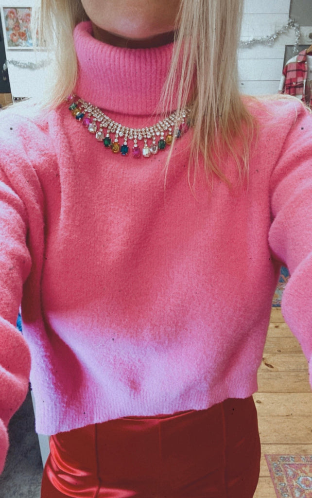 Abbie cropped turtleneck pullover (hot pink)