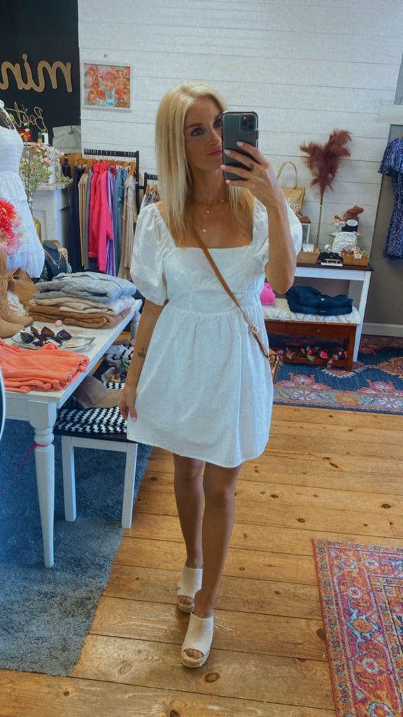 Louise peplum babydoll puff sleeve dress (white)