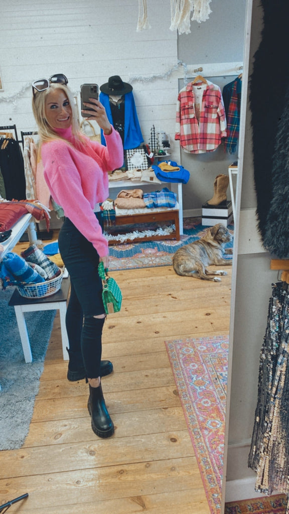 Abbie Hot Pink Cropped Turtleneck