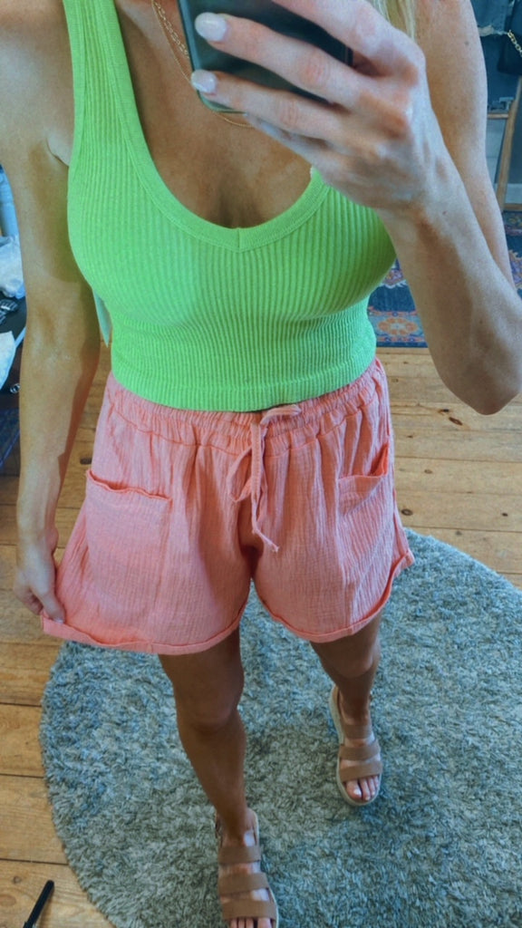 Emery linen cargo short (melon)