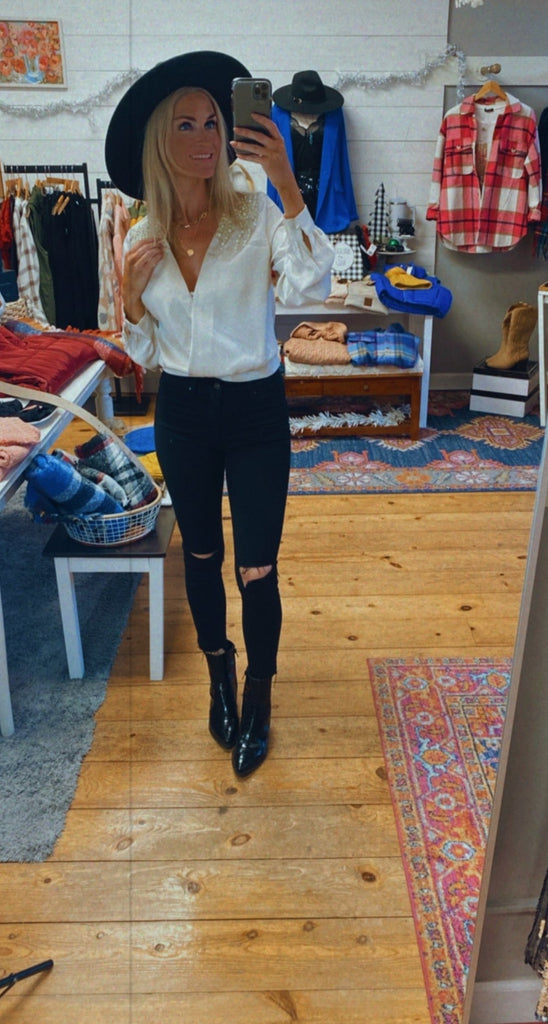 Pearl Embellished Satin Blouse (cream)