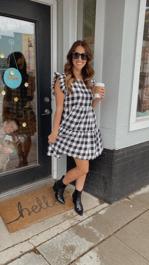 Blaire gingham babydoll ruffle dress (black/white)