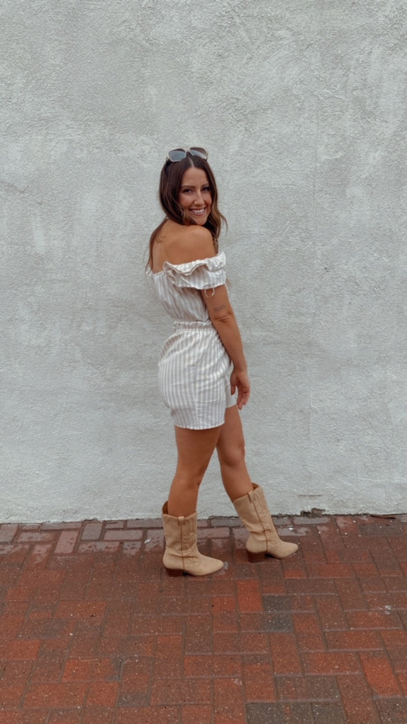Bethany Striped Romper (beige/white)