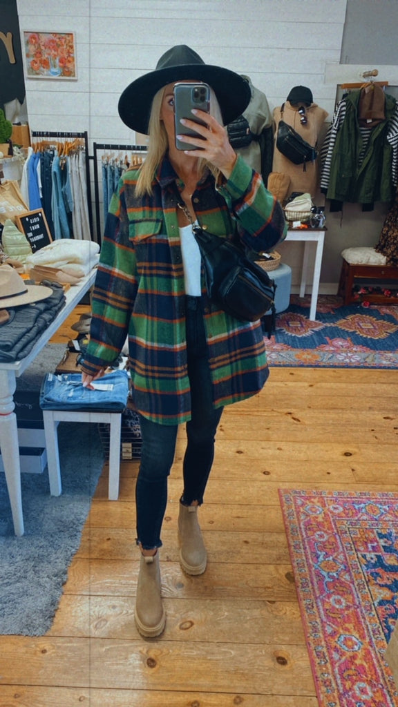 Chestnut oversized plaid shacket (green/0range)