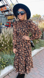 Portland boho floral midi dress (black/brown)