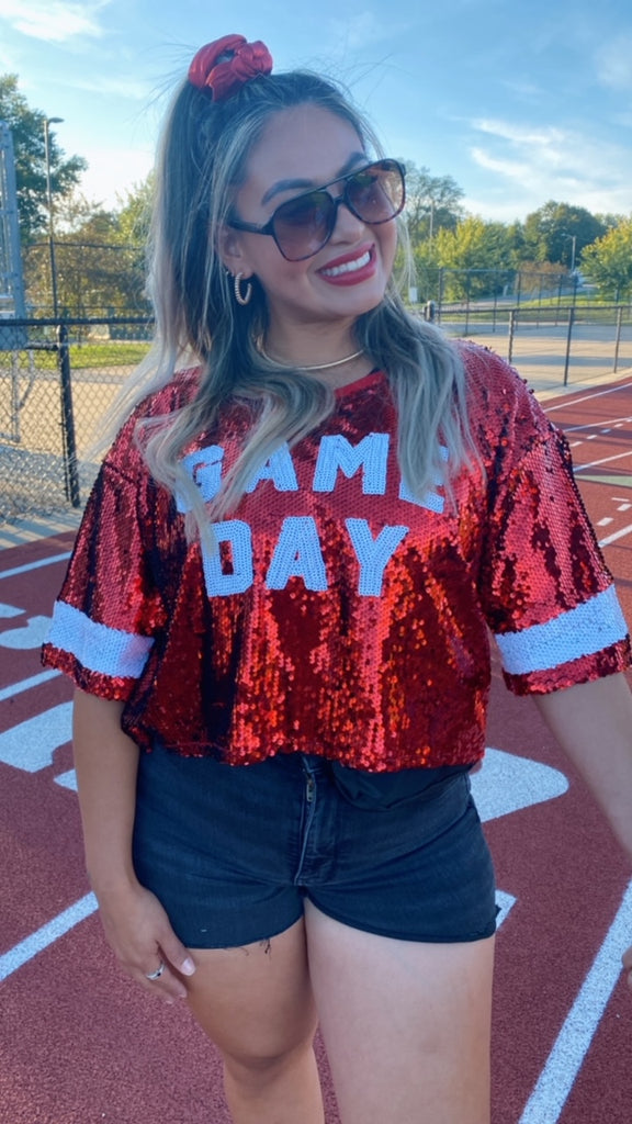 Game Day Sequin crop tee (red)