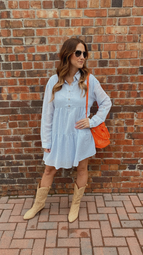 Iris babydoll long sleeve chambray dress (light blue)