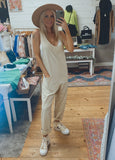 Palm Springs big pocket woven jumpsuit (beige)