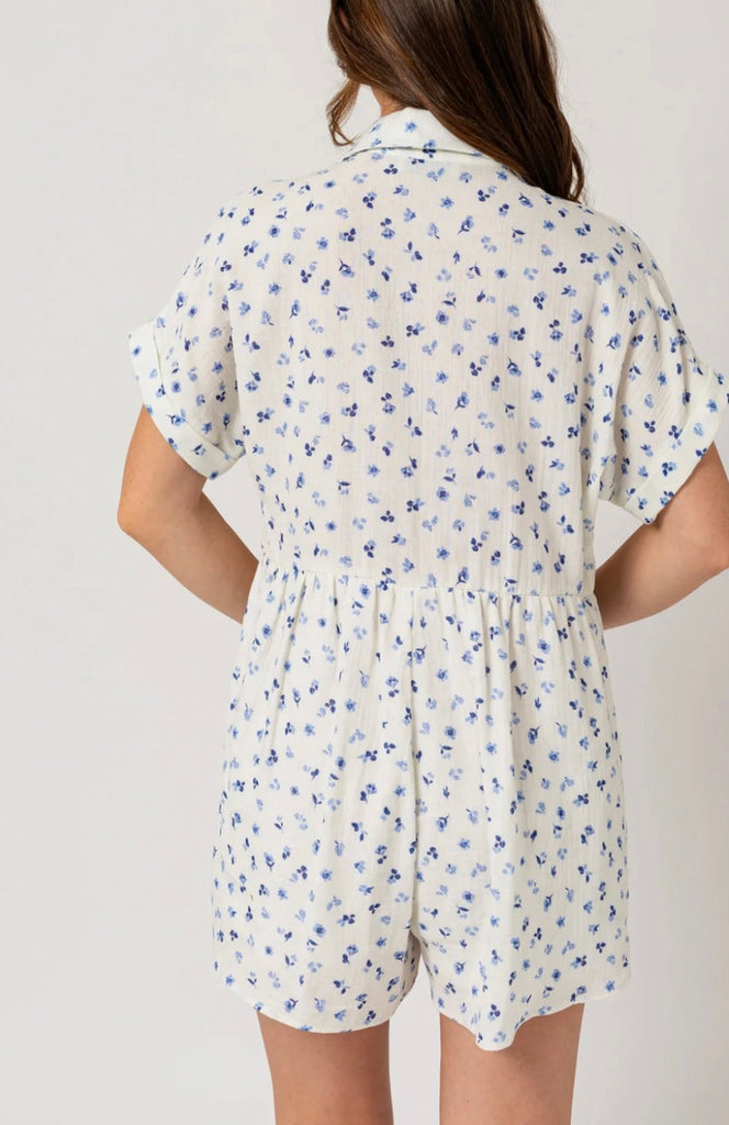 Maeve floral button up short sleeve babydoll romper