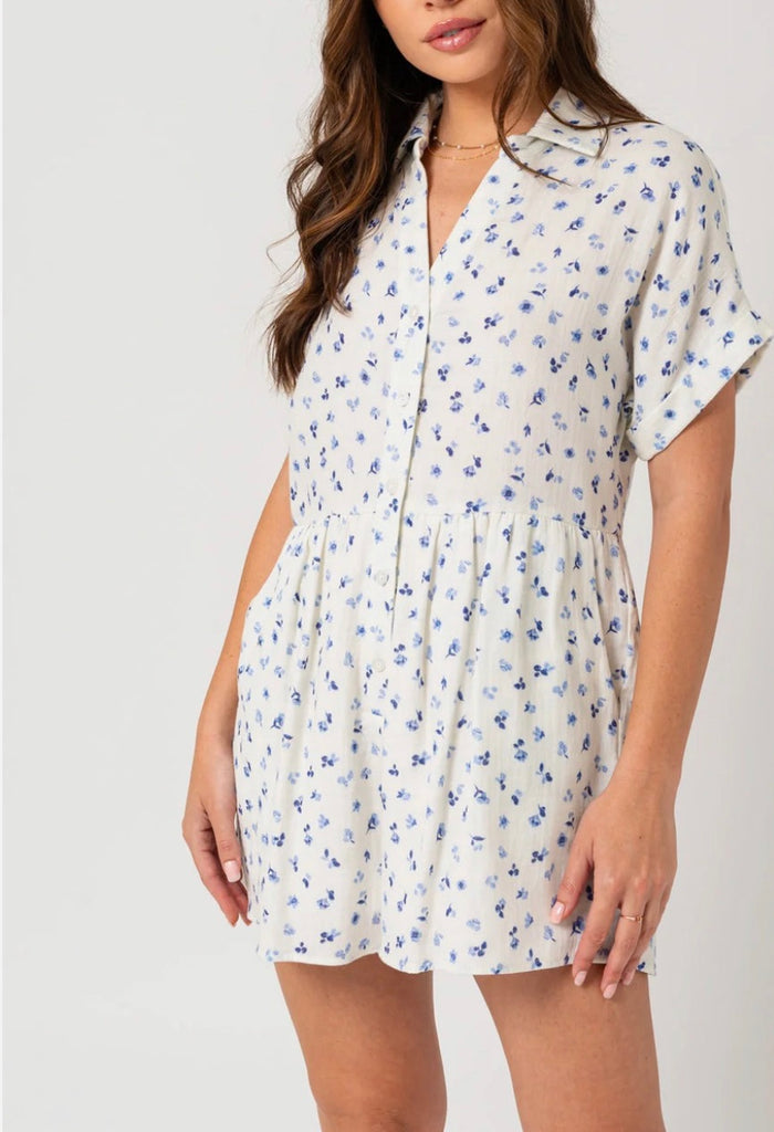 Maeve floral button up short sleeve babydoll romper