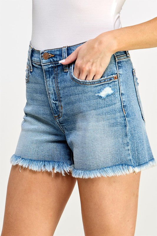 Reagan denim short with fringe hem (medium wash)