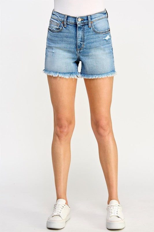Reagan denim short with fringe hem (medium wash)