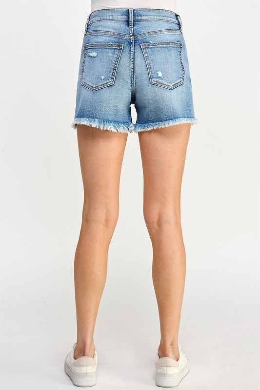 Reagan denim short with fringe hem (medium wash)