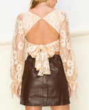 Ophelia Lace Crop open back top (beige)
