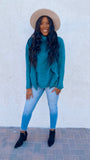 Savannah Brushed Knit Cowl Turtle Neck High Low Top (dusty hunter green)