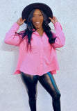 Feelin' Fine linen blend button down (bright pink)