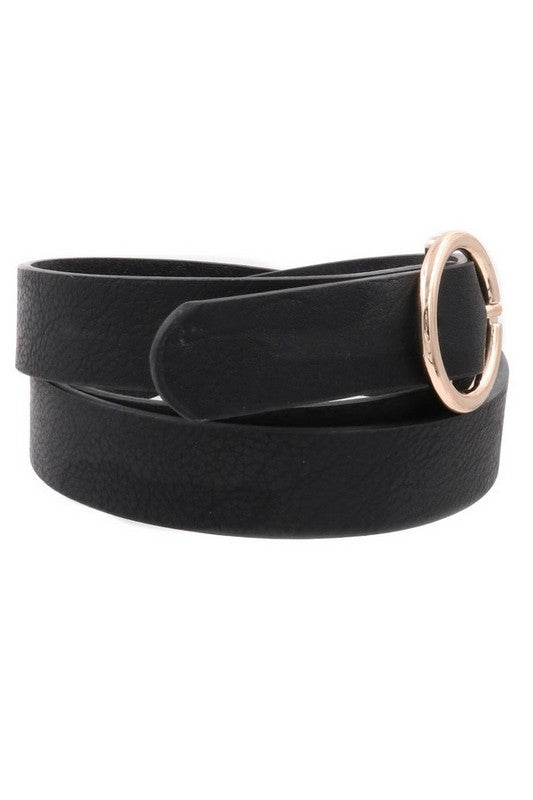 Metal ring Faux Leather Belt (black)