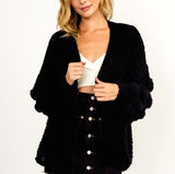 Finch pom sleeve chunky cardigan (black)