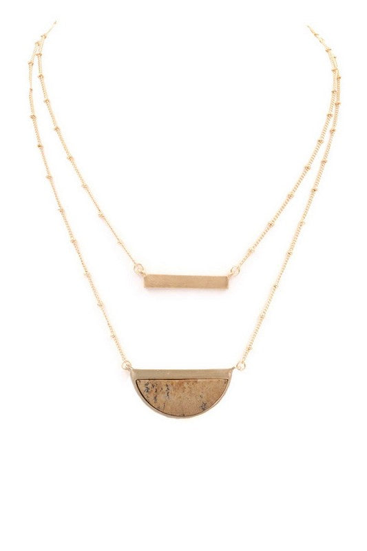 Dainty Bar Crescent Pendant Necklace (Brown) - Mint Boutique