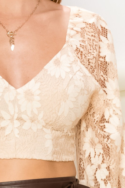 Ophelia Lace Crop open back top (beige)