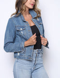 Fall Feels distressed denim jacket (medium wash)