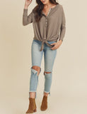 Henley waffle knit Top (taupe)