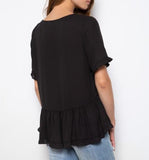 Madison wool dobby ruffle blouse (black)