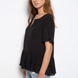 Madison wool dobby ruffle blouse (black)