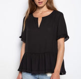 Madison wool dobby ruffle blouse (black)