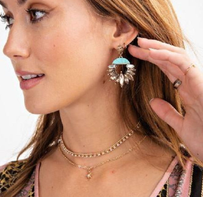 Polished stone statement earring  (turquoise)