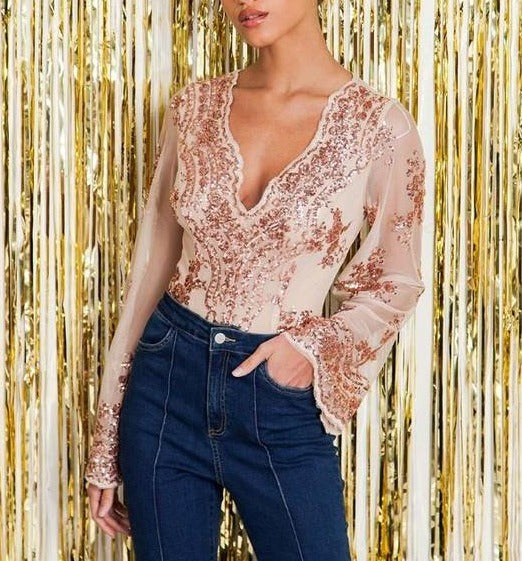 Hour of Glamour sequin bodysuit (rose gold)