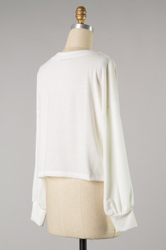 Fresh Starts Long Sleeve Brushed Top (Ivory) - Mint Boutique