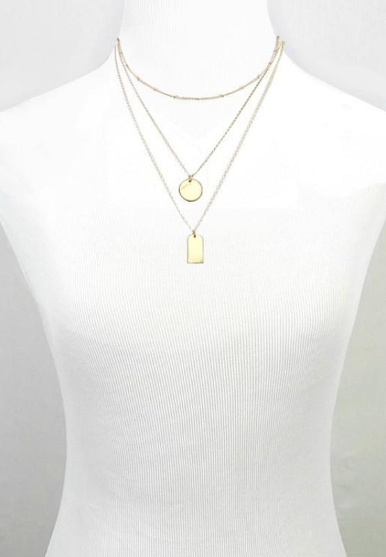 Triple layer circle & rectangle necklace (gold)