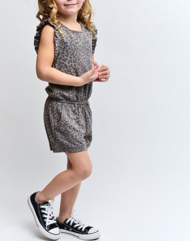 Sleeveless ruffled romper Girls (mocha/black)