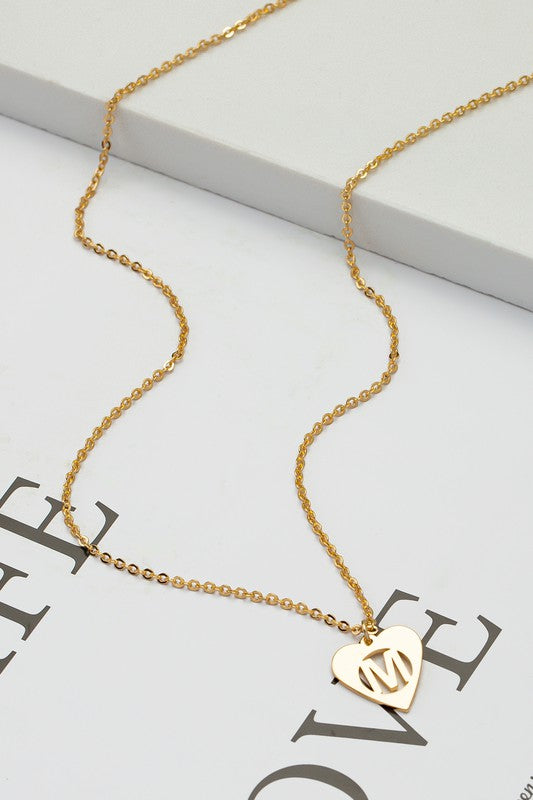 heart shape initial letter pendant necklace (gold)