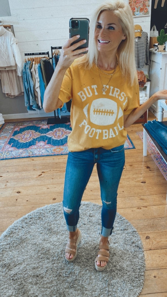 But First Football Graphic Tee (mustard)