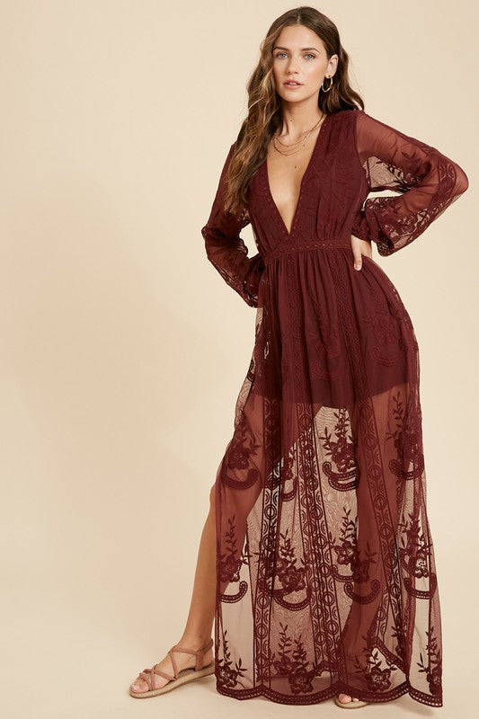 Vera Lace Maxi dress (burgundy) - Mint Boutique