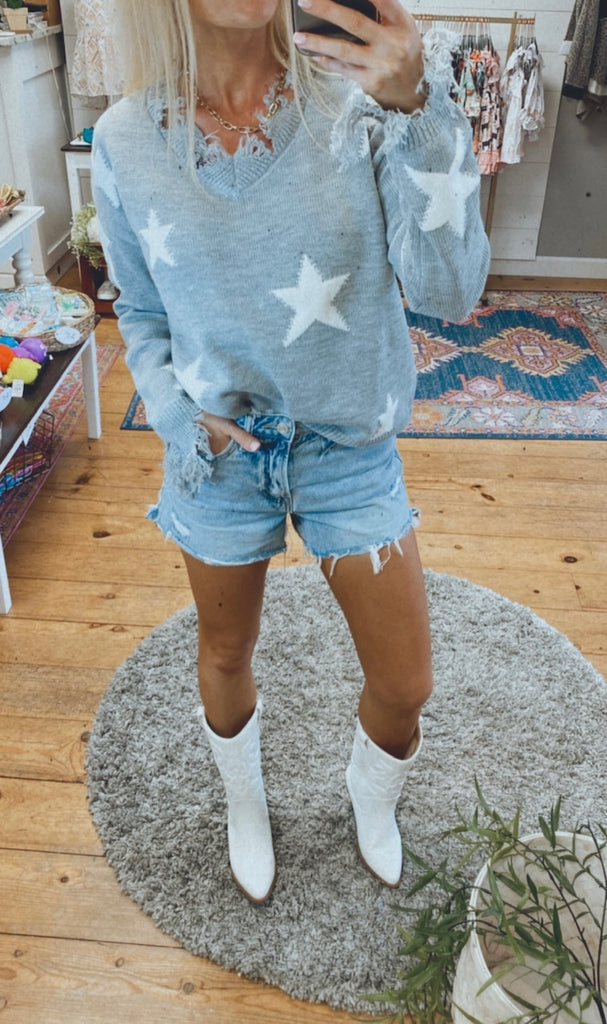 Stars Align distressed sweater (heather)