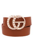 Cream pearl buckle faux leather belt (brown)
