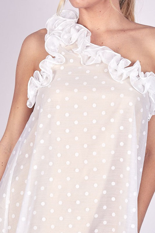 Save the Date Polka Dot One Shoulder Dress (ivory) - Mint Boutique