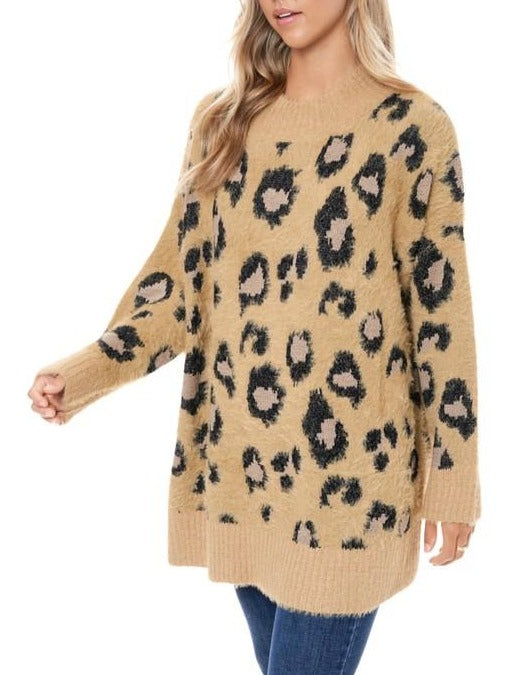 Drea Fuzzy Leopard tunic (camel)