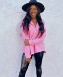 Feelin' Fine linen blend button down (bright pink)