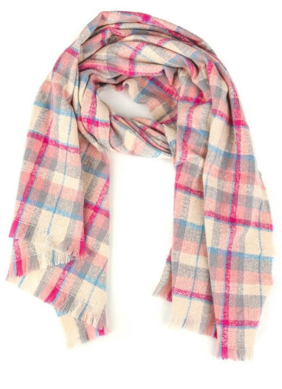 Plaid Pattern Spring Oblong Scarf (pink)