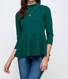 Huxley peplum mock neck knit top (hunter green)