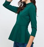 Huxley peplum mock neck knit top (hunter green)