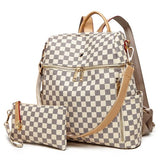 Zoe Checker Convertible Backpack 2PC Bag Purse (cream) - Mint Boutique