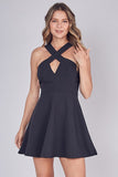 Sheena Cross Neck Peplum Dress (black) - Mint Boutique