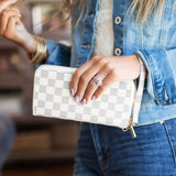 Zip Around Check Wallet with Wristlet Strap (cream) - Mint Boutique