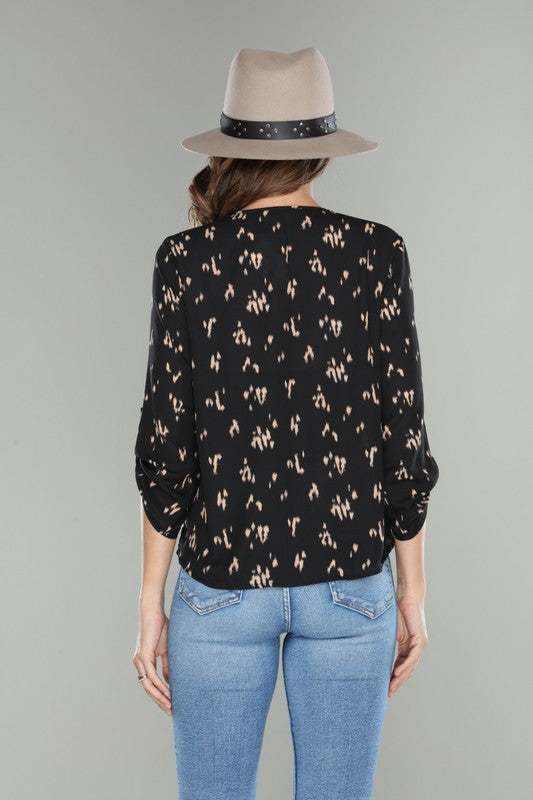 Trinity Crossover Printed Blouse (black) - Mint Boutique