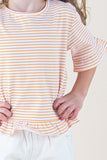 Striped ruffle sleeve girls top (mustard)